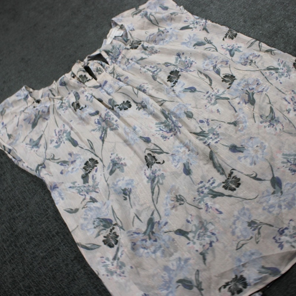 LC Lauren Conrad Floral Metallic Stripe Tie Back Sleeveless Blouse Cream Large